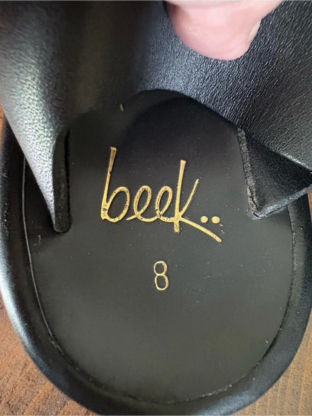 Beek Swan Black Leather Platform Sandals with gold buckles 8